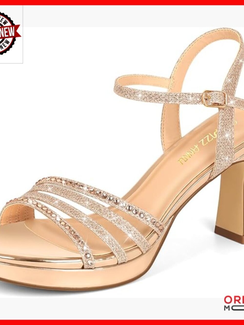Women's Platform Heels Sparkly Rhinestone Ankle Strap Sandals for Wedding